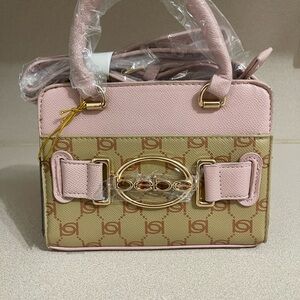 bebe for you Pink and Beige Logo-Print Mini Satchel NEW